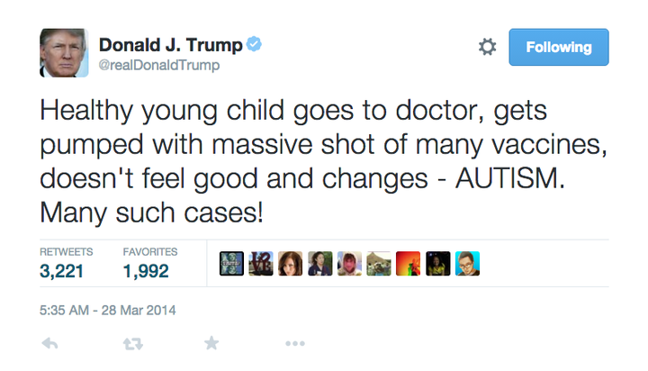 President Trump and his tweet on the non-existent vaccine-autism link. 