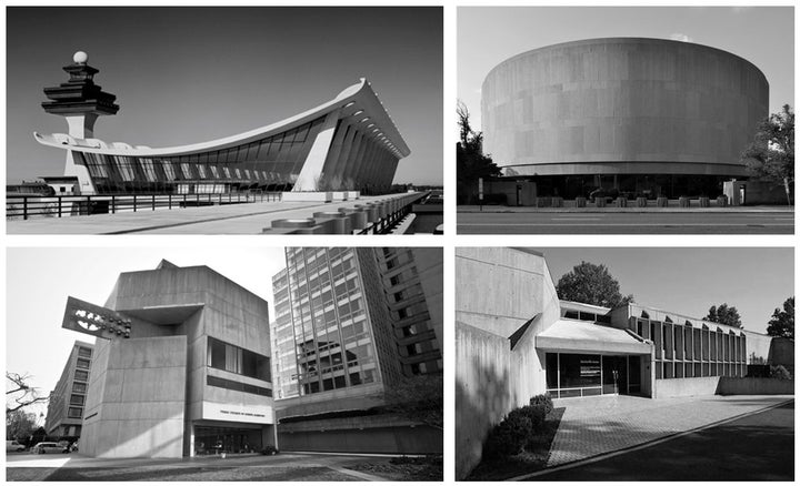 <p>Top: Dulles Airport, Hirshhorn Museum. Bottom: Third Church of Christ, Scientist, American Press Institute. </p>