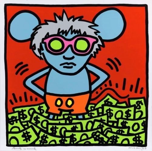 Keith Haring: Andy Mouse I, 1986, Silkscreen, Edition of 30. Signed by both Keith Haring and Andy Warhol