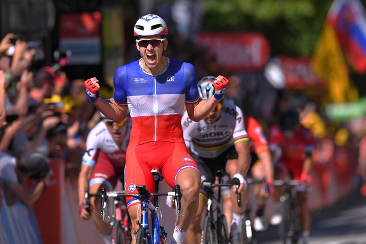 Sagan, who won the third stage of the Tour de France on Monday, is seen behind Arnaud Demare, who won Tuesday's stage four race.