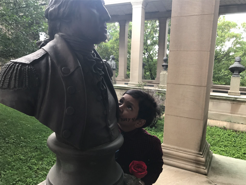 After Isaac came home, he asked his father, the author of this article, to take him to George Washington’s statue in at Bron
