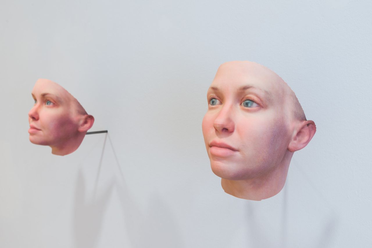 Heather Dewey-Hagborg, "Radical Love, Chelsea Manning," 2016. Genetic materials, custom software, 3d prints, documentation, dimensions vary. Installation at Biel Bienne Photography Festival, Switzerland. 