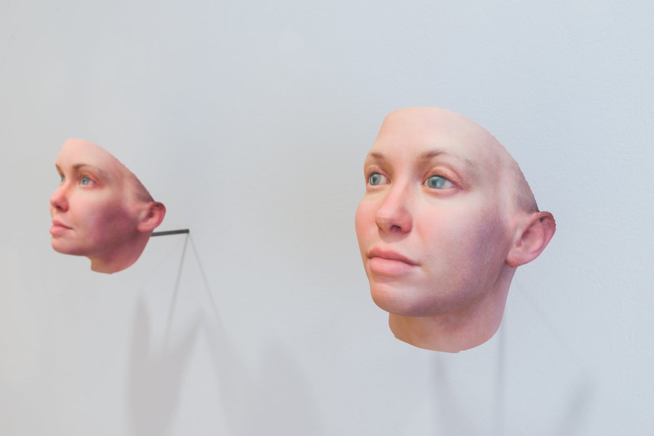 Heather Dewey-Hagborg, "<em>Radical Love, Chelsea Manning</em>," 2016. Genetic materials, custom software, 3d prints, documentation, dimensions vary. Installation at Biel Bienne Photography Festival, Switzerland.