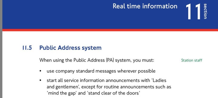 Challenor claims she was given this excerpt from the TfL rule book