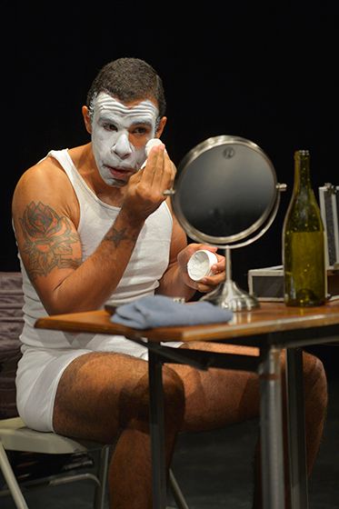 Lance Gardner applies his whiteface in a scene from An Octoroon 