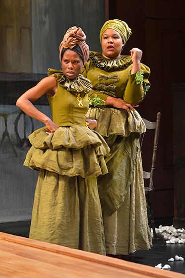 Afi Bijou (Minnie) and Jasmine Bracey (Dido) in a scene from An Octoroon 