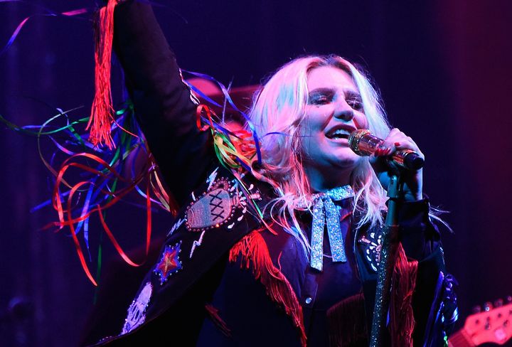 Kesha performing during the 2017 Firefly Music Festival. 