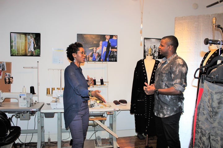  In the Levenity studio with the designer Venny Etienne discussing how the Michelle Williams collaboration came about and talking about his new Fall 2017 Collection. Image via Mark 541 Digital Media  