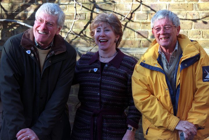 Peter Purves presented 'Blue Peter' with Valerie Singleton and John Noakes