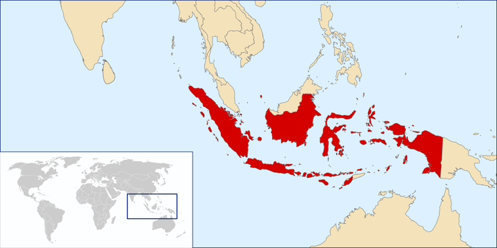 Indonesia is spread out across an archipelago <a href="https://commons.wikimedia.org/wiki/File:LocationIndonesia.svg">Wikimed