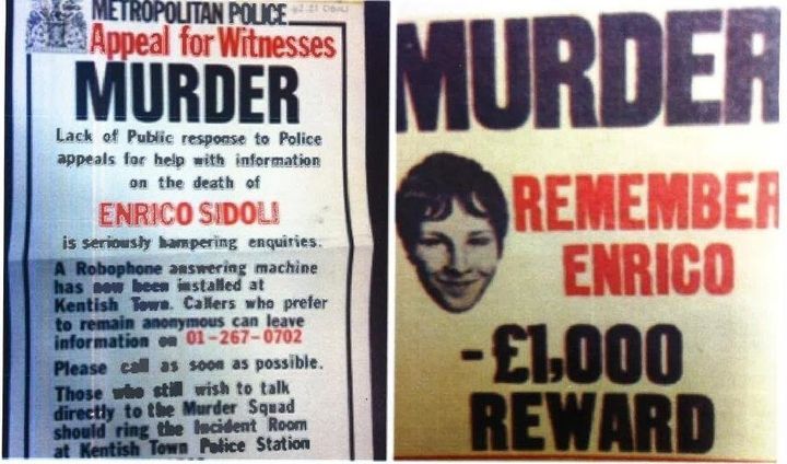 An old police appeal flyer on Enrico's death