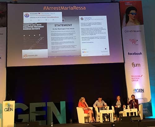 <em>Rappler CEO Maria Ressa (far right) targeted for truth telling (Abu-Fadil)</em>