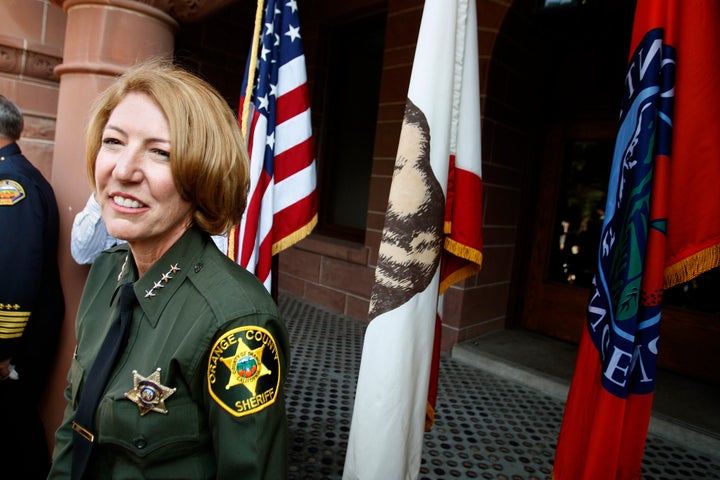 In this file photo from 2008, Sandra Hutchens smiles after being sworn in as Orange County's new sheriff.