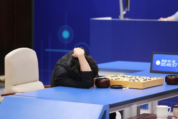  Chinese Go player Ke Jie reacts during his second match against Google’s artificial intelligence program. May 25 2017. 