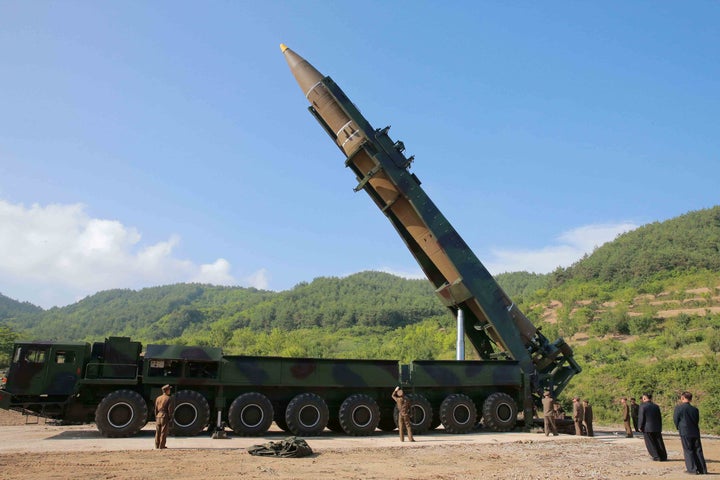 An undated photo of the intercontinental ballistic missile Hwasong-14, released by North Korea's Korean Central News Agency i