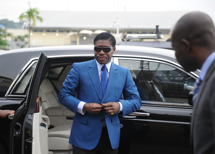 Teodorin arrives at Malabo stadium for ceremonies celebrating his 41st birthday. June 24, 2013.