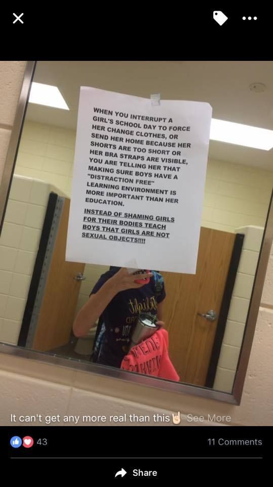 Posted in a high school bathroom, a girl expresses her frustration with the school’s sexist dress code.