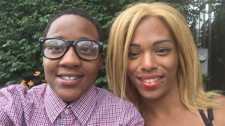 Nell, 23, left, and Selena Cruz, 23, pose for a selfie outside Casa De Ruby, a Washington, D.C., shelter for homeless lesbian