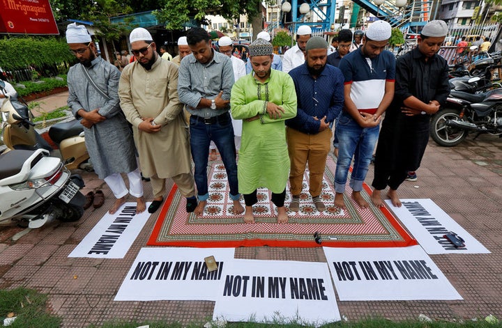 Muslims offer prayers and protest against mob lynchings in Kolkata, India, June 28 2017. 