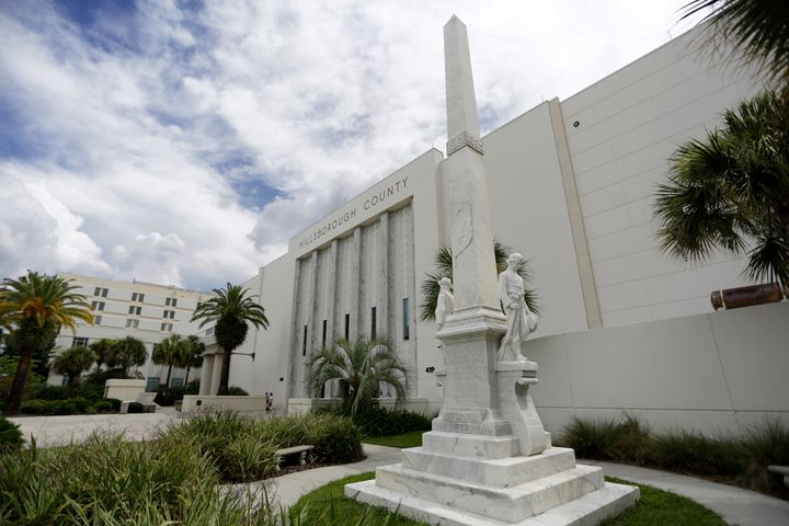 July 14, 2015 - Tampa, Florida, U.S. - Photo by JAMES BORCHUCK | Times ..The Confederate Memorial is near the entrance to the Hillsborough County Courthouse at 419 Pierce St. in downtown Tampa. (Credit Image: ï¿½ James Borchuck/Tampa Bay Times/ZUMA Wire)