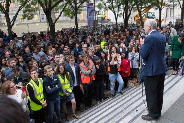 Jeremy Corbyn at a Momentum event in central London.