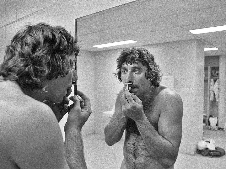 <p>Joe Namath, Jets’ locker room, Shea Stadium, New York City, 1972. </p>