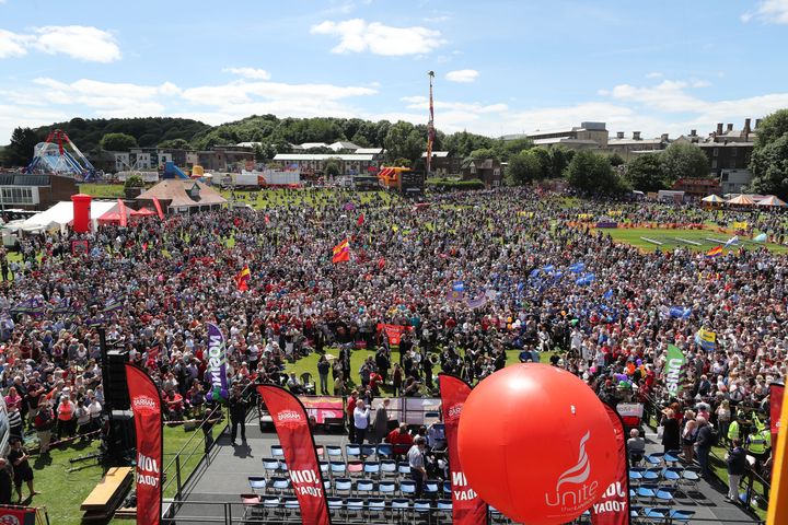 The crowd during the Durham Miners' Gala at Durham Old Racecourse.