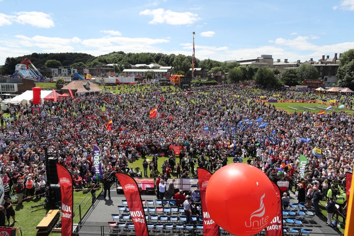 <strong>The crowd during the Durham Miners' Gala at Durham Old Racecourse.</strong>
