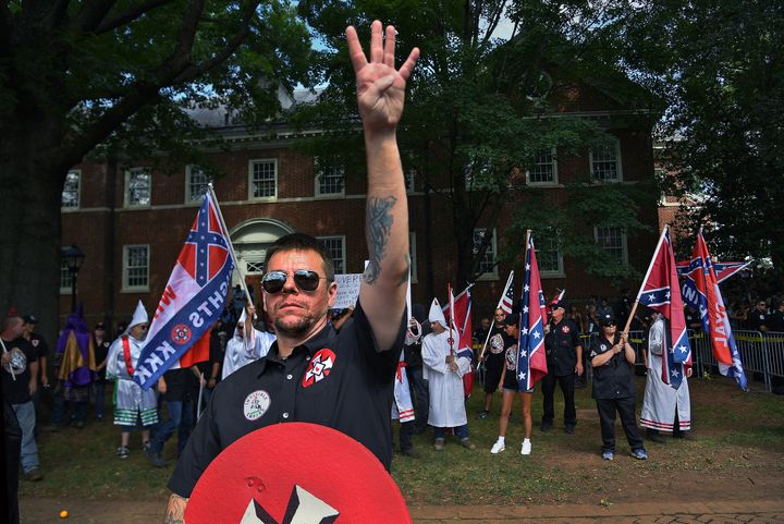 A KKK group from North Carolina called the Loyal White Knights protested in Justice Park.