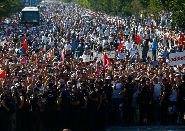 People wait for Turkey’s main opposition Republican People’s Party (CHP) leader Kemal Kilicdaroglu at the final stage of his 25-day long protest, dubbed “Justice March.”