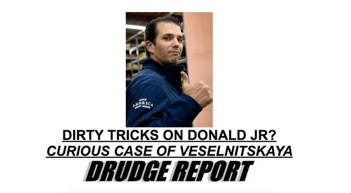 Conservative firebrand Matt Drudge's news aggregation site made Trump Jr.'s defense the site's lead story on Sunday morning.