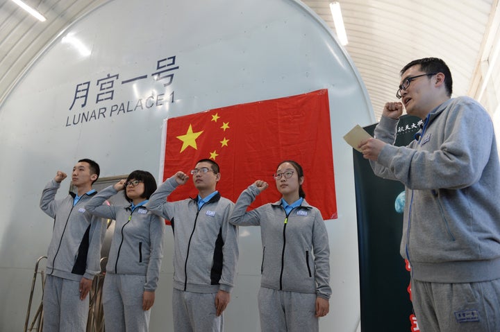 Four students from Beijing University of Aeronautics and Astronautics entered the Lunar Palace-1 with the aim of living self-sufficiently for 200 days.