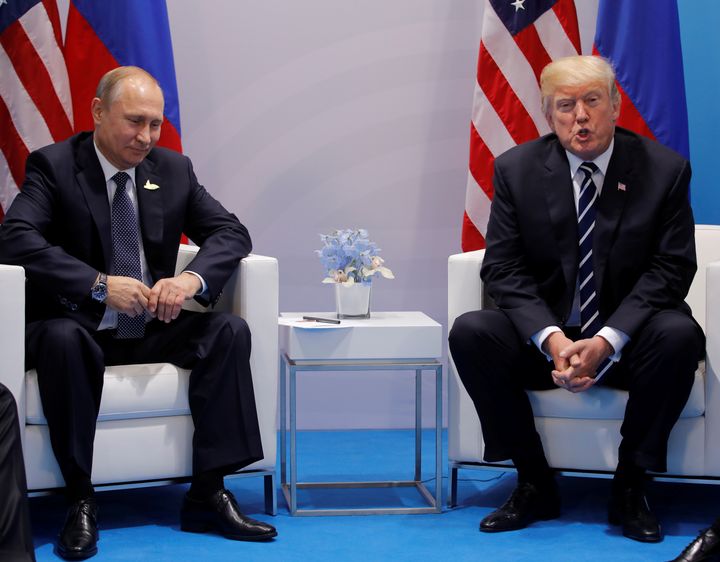 Trump and Putin at the G20 summit in Hamburg, Germany July 7.