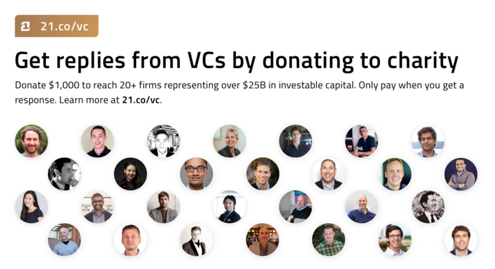 21.co list of VCs donating to charity