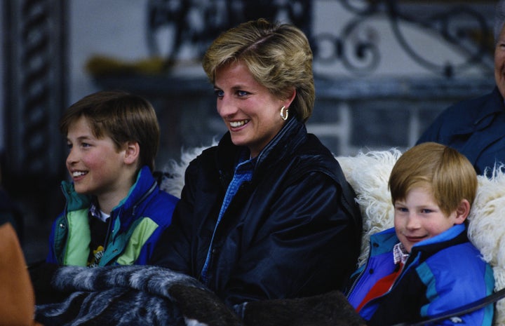 Princess Diana with her sons, Prince William (L) and Prince Harry (R), in Austria. 