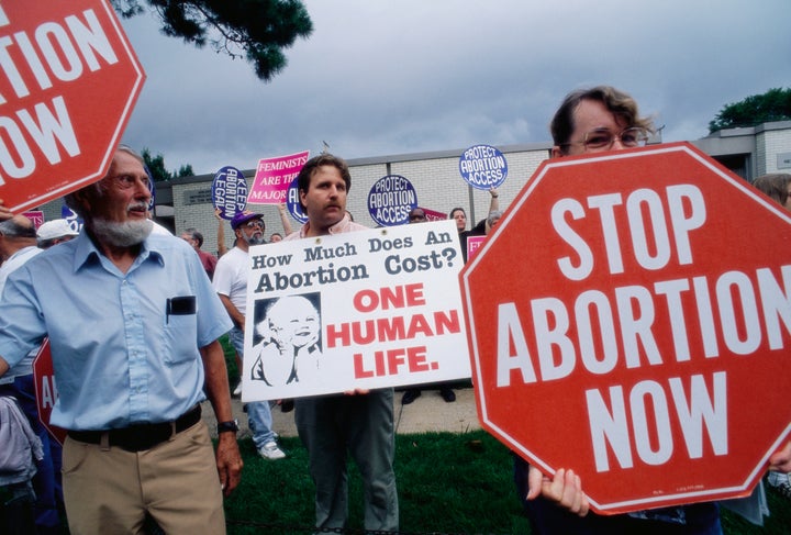 Members of the extreme anti-abortion groups Operation Rescue protest outside a clinic in Little Rock. 