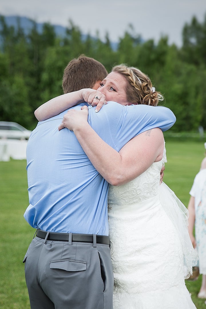 An emotional embrace. 