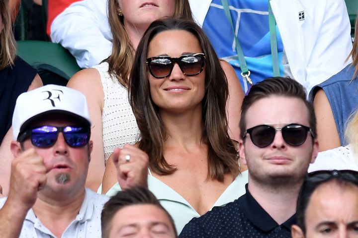 Pippa Middleton and guest attend day seven of the Wimbledon Tennis Championships at the All England Lawn Tennis and Croquet Club on 10 July 2017 in London, United Kingdom.