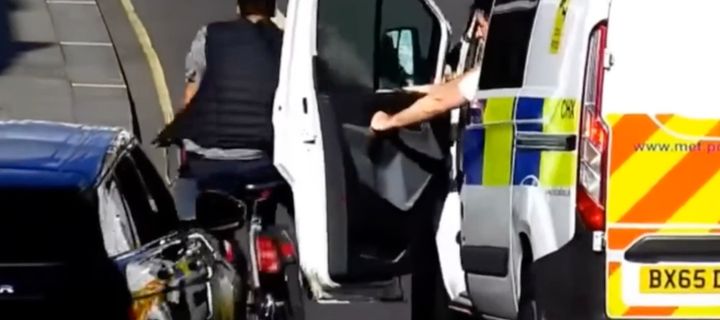 A police officer has been criticised for using a van door to knock a thief off his bike in Fulham