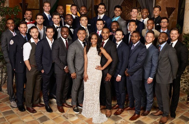 <p>Rachel Lindsay surrounded by the 2017 cast of <em>The Bachelorette</em></p>