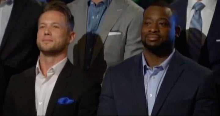 <p>Lee and Kenny side by side at a rose ceremony</p>