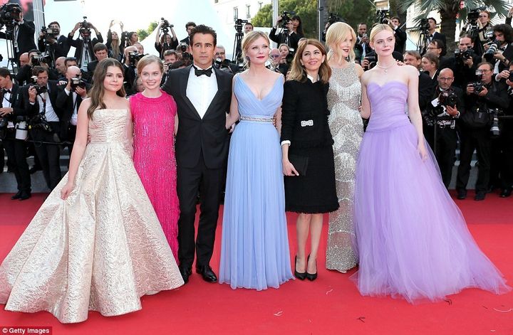 Addison Riecke, left, with Emma Howard, Colin Farrell, Kirsten Dunst, Sofia Coppola, Nicole Kidman and Elle Fanning at the Cannes Film Festival. 