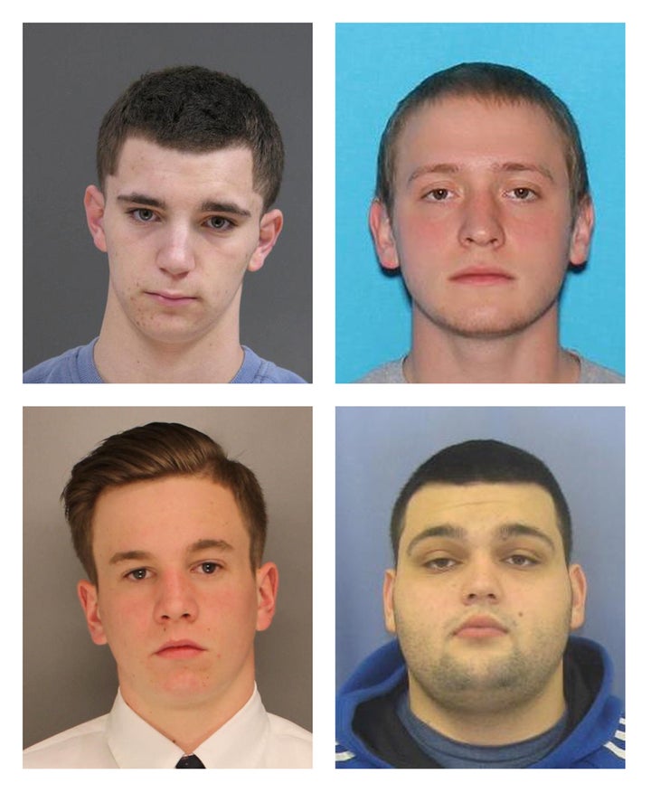 Bucks County District Attorney's Office photos show L-R, top row: Dean Finocchiaro, 18, and Tom Meo, 21, L-R bottom row: Jimi Patrick, 19, and Mark Sturgis, 22. Authorities say they are focusing their search for the four missing men on a sprawling farm in Bucks County, about 40 miles north of Philadelphia, Pennsylvania.