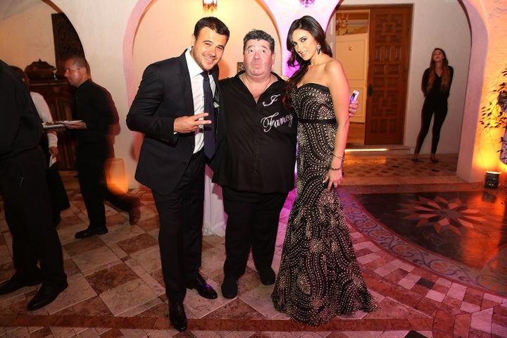 Emin Agalarov, Rob Goldstone and Sheila Agalarova attend a New Years Eve and birthday party for Irina Agalarova at Barton G on Dec. 31, 2014, in Miami Beach, Florida.