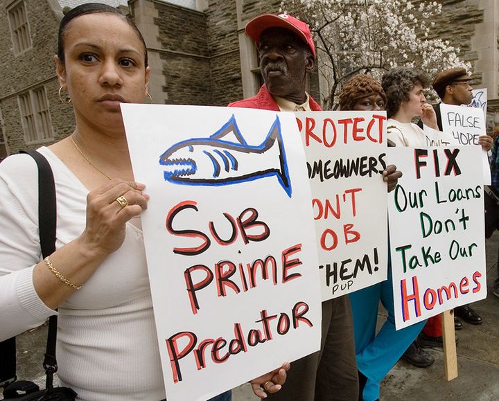 <p>Demonstrators tried to draw attention to the subprime mortgage crisis back in early 2008.</p>