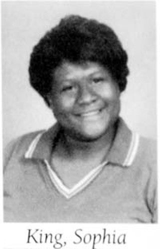 Sophia King's senior class yearbook photo. Anderson High School, 1998: King was 19. 