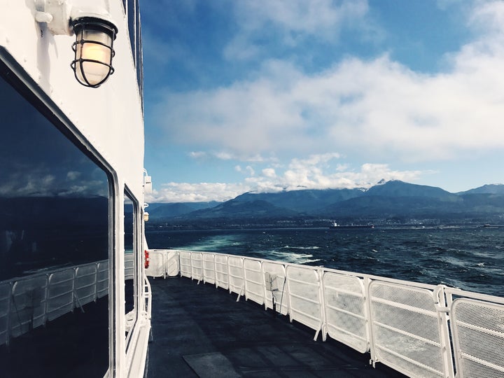 <p>Looking back to the Olympic Peninsula on the way from Port Angeles, WA to Victoria, Vancouver Island. </p>