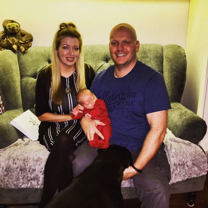 Jemma Simpson and Edd Rodgers who met on in ITV's 'Dinner Dates' pictured with their new baby Ember.
