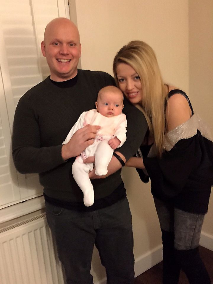 Jemma Simpson and Edd Rodgers who met on in ITV's 'Dinner Dates' pictured with their new baby Ember.