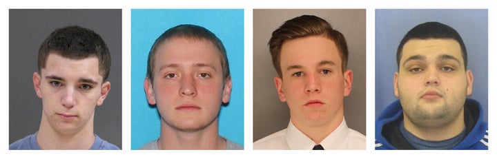 From left to right, Bucks County District Attorney's Office photos show: Dean Finocchiaro, 18, Tom Meo, 21, Jimi Patrick, 19,
